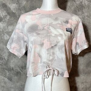 Adidas Women's Pink and White Camo Crop Top (Love 14)
